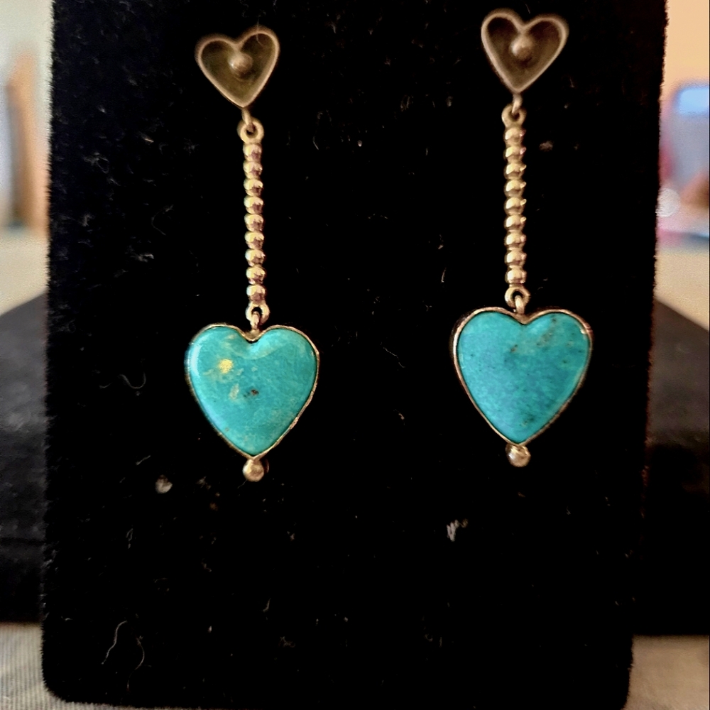 Heart shaped gold and Turquoise earrings
